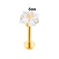 6mm gold titanium labret stud with square clear zircon inlay and flat back base - 6mm Square / Gold