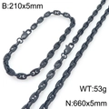 Conjunto de collar y pulsera de cadena de nariz de cerdo de acero inoxidable negro de 5 mm - Pulsera / Negro