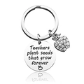 Detail of stainless steel keychain with engraved quote and rhinestone apple charm - Planting Seeds Style (618)