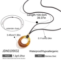 Détails du collier pendentif en résine ambrée avec acier inoxydable et dimensions précises - Style Rond Ambre (JDN0109032)