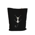 Black canvas tote bag featuring a white cartoon cat print with off-white handles - Black-Illustrated Cat