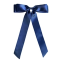 Close-up of a navy blue satin double-layered bow hair clip with smooth silky texture - Navy Blue