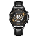 YOLAKO men's fashion watch with black crocodile leather strap and gold-tone markers - Black Leather Rose Gold Face