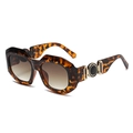 Oversized geometric tortoise sunglasses with gold metal ring detail and gradient lenses - Leopard Frame Gradient Tea Lens