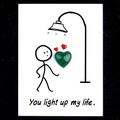 Healing card with green heart-shaped gemstone and You Light Up My Life text - Green Aventurine