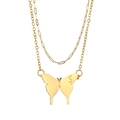Double-layered 18K gold plated stainless steel necklace with butterfly pendant letter S - Letter S Butterfly Pendant Style