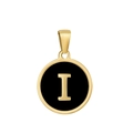 Pendentif lettre I classique plaqué or 18k avec incrustation d'émail noir en acier titane - I-Émail Noir