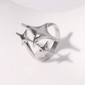 Polished silver stainless steel ring with minimalist star design on white background - Steel