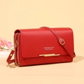 Elegant red PU leather crossbody bag for women with dual zippers and fashion engraving - Red