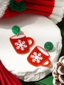 Christmas mug earrings in red and green glitter resin with snowflake motifs for holidays - Acrylic/Steel Pin / Red Glitter Mug Snowflake (45#)