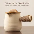 Ceramic milk tea pot with wooden side handle and matte finish 550ml size 17.5x12.5cm - 550ml / 500ML White Jar Pot with Lid (Glazed Interior) / 17.5cmx12.5cm