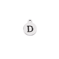 Detailed view of silver stainless steel round pendant with engraved black letter D - Steel Letter D