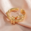 Minimalist multi-layered gold twisted ring with adjustable open band for women - JZ657 Triple Loop Knot / Gold