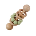 Baby beechwood rattle toy with soft light green silicone beads and natural wood rings - 70# Light Green