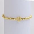 18k gold plated beaded stretch bracelet featuring a polished 3D balloon letter U pendant - Gold U