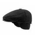 Classic black winter flat cap for men with warm ear protection and premium wool finish - M (56-58cm) / Black