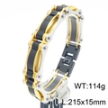 Men's hip hop motor chain bracelet in gold and silver steel with black carbon fiber - Gold Silver Black Triple Color Stitching Style (KB186996-KFC)