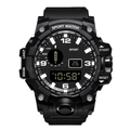 Men's outdoor sports electronic watch with dual display and shock resistant black resin strap - Black