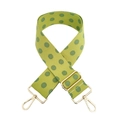 Macro shot of green polka dot shoulder strap with adjustable golden metal buckle - Gold Buckle / Light Green