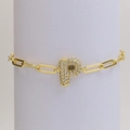 18k gold paperclip chain bracelet with a sparkling crystal-encrusted letter P pendant - Letter P