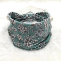 Bohemian floral wide stretch headband in turquoise blue cotton fabric for women - 19-Teal Floral