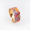 Adjustable gold plated butterfly ring with colorful enamel and sparkling zircons - Adjustable Open / Butterfly Pattern