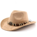 Chapeau de cowboy classique en daim camel avec bande perlée et badge en bronze vintage - Chameau