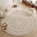 Alfombra redonda mandala moderna en beige y marrón claro para salón y dormitorio - Diámetro 80cm / Mandala Beige