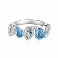 Elegant S925 silver ring featuring blue and white pear-cut zircon heart stones - Blue White Mosaic Row