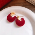 Elegant red flocked C-shaped stud earrings with gold metal accents for winter style - Retro Flocked C-Shape Style (35#)