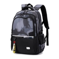 Men's large capacity backpack featuring black and grey camouflage print with multiple pockets - Gray Green Graffiti