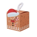 Square gingerbread man Christmas gift box with a white rope handle and festive pattern - Orange Gingerbread Man