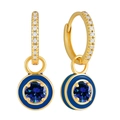 Gouden oorbellen met blauwe ronde zirkoon hangers en blauwe emaille afwerking - Koningsblauw