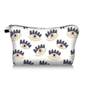Detail of evil eye printed makeup bag featuring white canvas and black zipper closure - White Artistic Line Eyes