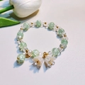 Beaded bracelet with green cracked beads and lily of the valley flower pendants - S017-dark Green Lily Of The Valley Bracelet #sz186