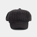 Vintage charcoal and orange plaid newsboy cap with classic eight-panel crown design. - Dark Gray