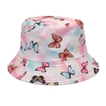 Close-up of tie-dye bucket hat with colorful butterfly prints and wide brim detail - M (56-58cm) / Pink Blue Tie-dye Butterfly (3#)