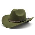 Detail of olive green cowboy hat with ethnic woven band and brown leather strap - M (56-58cm) / Army Green