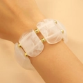 Details von Acrylstücken mit Marmormuster und goldenen Metallperlen am Armband - Breiter Elastischer Stil (KC Gold-26)