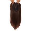 Brown long straight hair topper extension with secure clips for thin hair coverage - Dark Brown