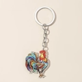 Close-up of vibrant acrylic rooster keychain with colorful print and silver metal ring - Colorful Texture Rooster