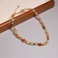 Choker necklace featuring irregular agate beads in orange and brown with gold spacers - XL0062 Irregular Agate Mixed Color
