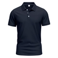 Dettaglio della polo blu navy che mostra la trama a nido d'ape e l'etichetta della taglia - S / Blu Notte