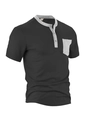Maglia Henley a nido d'ape grigio scuro con tasca e abbottonatura a contrasto grigio chiaro - S / Nero (Bordo grigio)