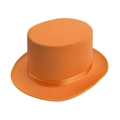 Top view of bright orange top hat with satin ribbon on a clean white background - Knitted Fabric - Orange / Size L - Hat Circumference 58cm - Hat Height 13cm
