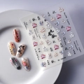 5D embossed nine-tailed fox nail art stickers with traditional Chinese floral patterns - Soft Color Mythical Fox Style (FEB-386)