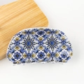 Pinza per capelli a semicerchio con motivo floreale vintage blu e giallo bohémien - D13-1-16 Motivo Mandala Retrò