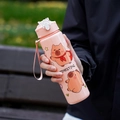 Pink Capybara straw water bottle for children with carrying rope and cartoon design - Solid Pink