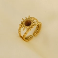 Close-up of 18K gold plated sunflower ring with natural brown stone and twisted band - Gold/Brown Stone