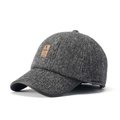 Berretto da baseball invernale spesso da uomo con trama in maglia grigio scuro e pelle - Nero